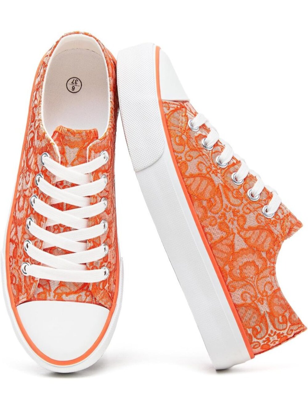Women's Orange Stylish Low top Canvas Comfortable Casual Fashion Walking Sneaker